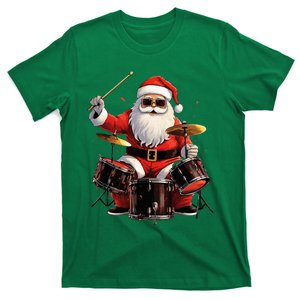 Drummer Santa Playing Drums Funny Christmas Drummer Xmas T-Shirt