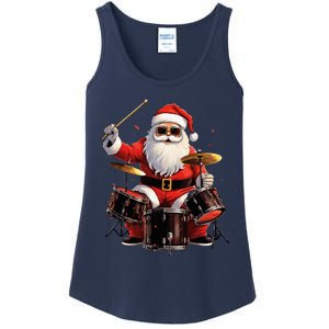 Drummer Santa Playing Drums Funny Christmas Drummer Xmas Ladies Essential Tank