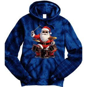 Drummer Santa Playing Drums Funny Christmas Drummer Xmas Tie Dye Hoodie