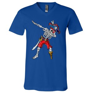 Dabbing Skeleton Pirate Halloween Funny Gift V-Neck T-Shirt