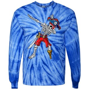 Dabbing Skeleton Pirate Halloween Funny Gift Tie-Dye Long Sleeve Shirt