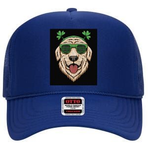 Dog Saint Patrick Day Labrador Retriever Eyeglasses St Patty High Crown Mesh Back Trucker Hat