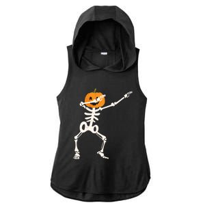 Dabbing Skeleton Pumpkin Head Funny Dab Gift Ladies PosiCharge Tri-Blend Wicking Draft Hoodie Tank