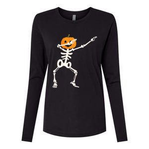 Dabbing Skeleton Pumpkin Head Funny Dab Gift Womens Cotton Relaxed Long Sleeve T-Shirt