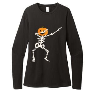 Dabbing Skeleton Pumpkin Head Funny Dab Gift Womens CVC Long Sleeve Shirt