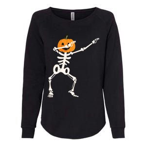 Dabbing Skeleton Pumpkin Head Funny Dab Gift Womens California Wash Sweatshirt