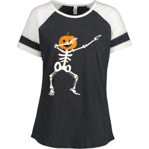 Dabbing Skeleton Pumpkin Head Funny Dab Gift Enza Ladies Jersey Colorblock Tee