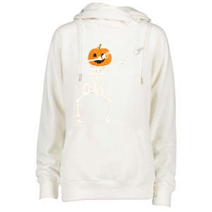 Dabbing Skeleton Pumpkin Head Funny Dab Gift Womens Funnel Neck Pullover Hood