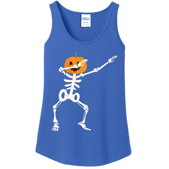 Dabbing Skeleton Pumpkin Head Funny Dab Gift Ladies Essential Tank