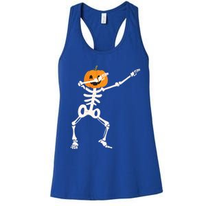 Dabbing Skeleton Pumpkin Head Funny Dab Gift Women's Racerback Tank