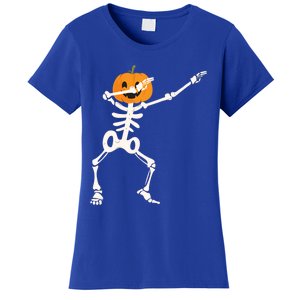 Dabbing Skeleton Pumpkin Head Funny Dab Gift Women's T-Shirt