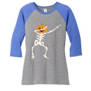 Dabbing Skeleton Pumpkin Head Funny Dab Gift Women's Tri-Blend 3/4-Sleeve Raglan Shirt