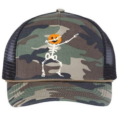 Dabbing Skeleton Pumpkin Head Funny Dab Gift Retro Rope Trucker Hat Cap