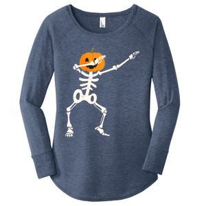 Dabbing Skeleton Pumpkin Head Funny Dab Gift Women's Perfect Tri Tunic Long Sleeve Shirt