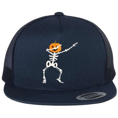 Dabbing Skeleton Pumpkin Head Funny Dab Gift Flat Bill Trucker Hat