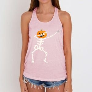 Dabbing Skeleton Pumpkin Head Funny Dab Gift Women's Knotted Racerback Tank