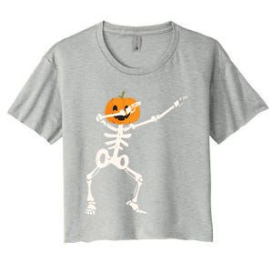 Dabbing Skeleton Pumpkin Head Funny Dab Gift Women's Crop Top Tee