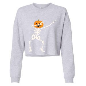 Dabbing Skeleton Pumpkin Head Funny Dab Gift Cropped Pullover Crew