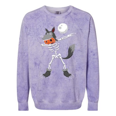 Dabbing Skeleton Pumpkin Skull Head Werewolf Dab Halloween Funny Gift Colorblast Crewneck Sweatshirt