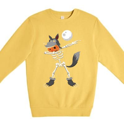 Dabbing Skeleton Pumpkin Skull Head Werewolf Dab Halloween Funny Gift Premium Crewneck Sweatshirt