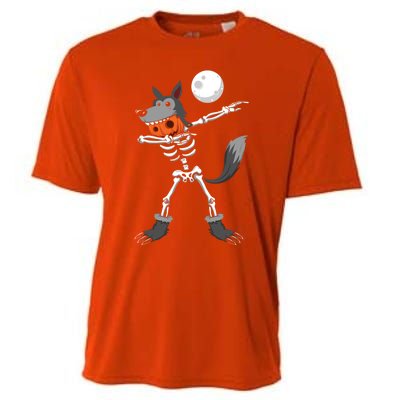 Dabbing Skeleton Pumpkin Skull Head Werewolf Dab Halloween Funny Gift Cooling Performance Crew T-Shirt