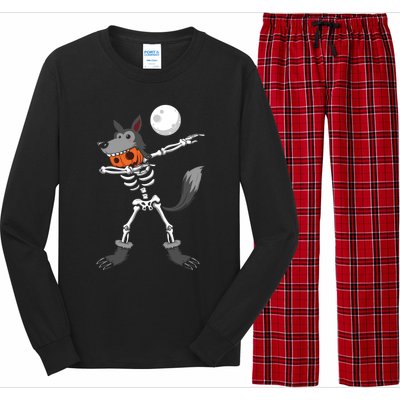 Dabbing Skeleton Pumpkin Skull Head Werewolf Dab Halloween Funny Gift Long Sleeve Pajama Set