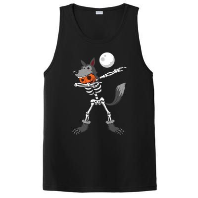 Dabbing Skeleton Pumpkin Skull Head Werewolf Dab Halloween Funny Gift PosiCharge Competitor Tank