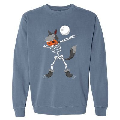 Dabbing Skeleton Pumpkin Skull Head Werewolf Dab Halloween Funny Gift Garment-Dyed Sweatshirt