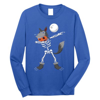 Dabbing Skeleton Pumpkin Skull Head Werewolf Dab Halloween Funny Gift Long Sleeve Shirt