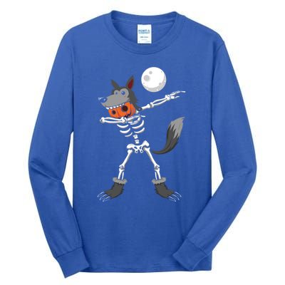 Dabbing Skeleton Pumpkin Skull Head Werewolf Dab Halloween Funny Gift Tall Long Sleeve T-Shirt