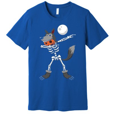 Dabbing Skeleton Pumpkin Skull Head Werewolf Dab Halloween Funny Gift Premium T-Shirt