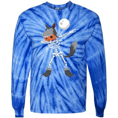 Dabbing Skeleton Pumpkin Skull Head Werewolf Dab Halloween Funny Gift Tie-Dye Long Sleeve Shirt