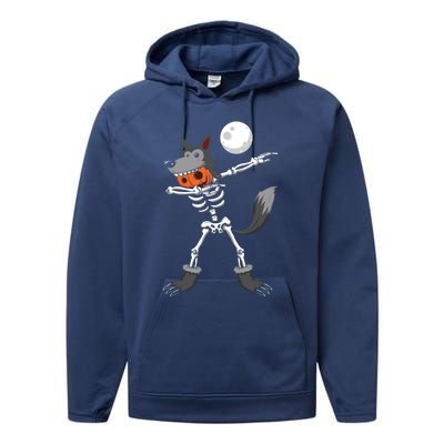 Dabbing Skeleton Pumpkin Skull Head Werewolf Dab Halloween Funny Gift Performance Fleece Hoodie