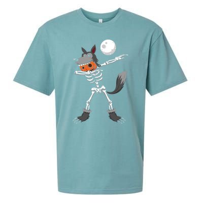 Dabbing Skeleton Pumpkin Skull Head Werewolf Dab Halloween Funny Gift Sueded Cloud Jersey T-Shirt