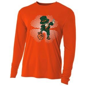 Dabbing St Patricks Day Basketball Leprechaun And Gift Cooling Performance Long Sleeve Crew