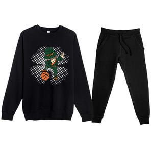 Dabbing St Patricks Day Basketball Leprechaun And Gift Premium Crewneck Sweatsuit Set