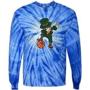 Dabbing St Patricks Day Basketball Leprechaun And Gift Tie-Dye Long Sleeve Shirt