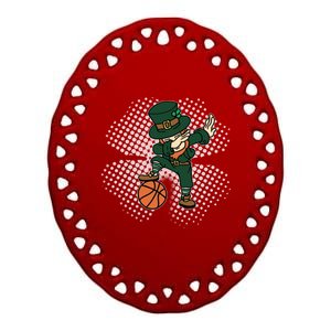 Dabbing St Patricks Day Basketball Leprechaun And Gift Ceramic Oval Ornament