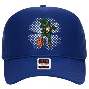 Dabbing St Patricks Day Basketball Leprechaun And Gift High Crown Mesh Back Trucker Hat