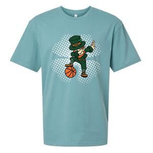 Dabbing St Patricks Day Basketball Leprechaun And Gift Sueded Cloud Jersey T-Shirt