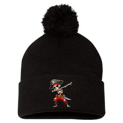 Dabbing Skeleton Pirate Halloween Pirate Pom Pom 12in Knit Beanie
