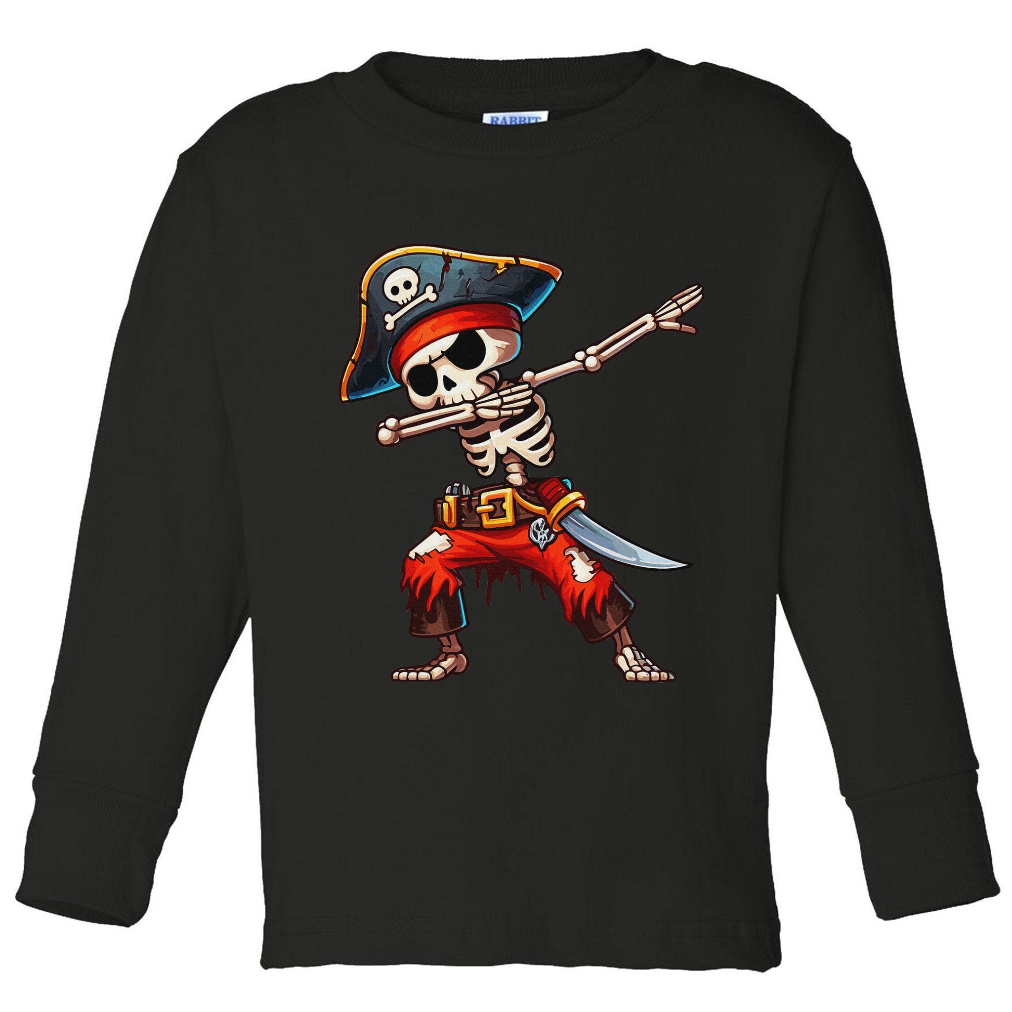 Dabbing Skeleton Pirate Halloween Pirate Toddler Long Sleeve Shirt