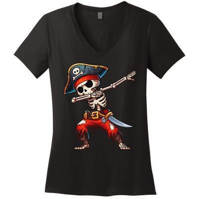 Dabbing Skeleton Pirate Halloween Pirate Women's V-Neck T-Shirt