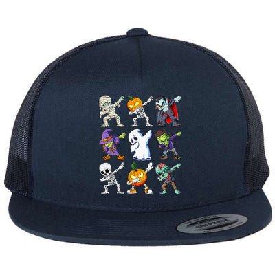 Dabbing Skeleton Pumpkin Ghost Funny Halloween Humor Novelty Flat Bill Trucker Hat