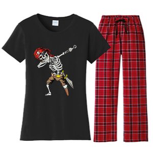 Dabbing Skeleton Pirate Halloween Jolly Roger Pirate Women's Flannel Pajama Set