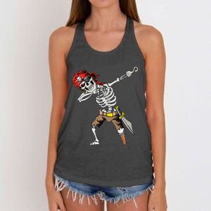 Dabbing Skeleton Pirate Halloween Jolly Roger Pirate Women's Knotted Racerback Tank