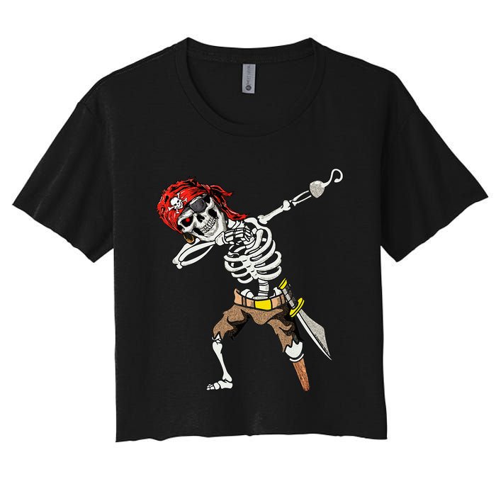 Dabbing Skeleton Pirate Halloween Jolly Roger Pirate Women's Crop Top Tee