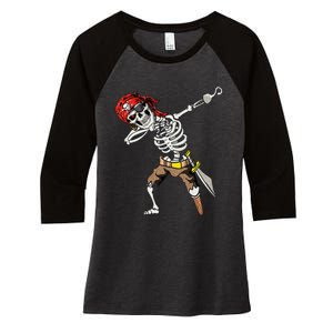 Dabbing Skeleton Pirate Halloween Jolly Roger Pirate Women's Tri-Blend 3/4-Sleeve Raglan Shirt