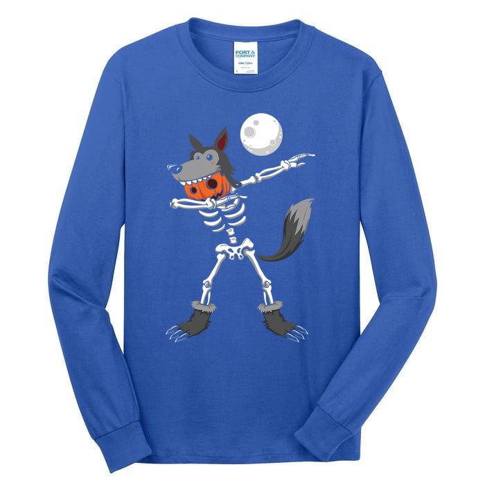 Dabbing Skeleton Pumpkin Skull Head Werewolf Dab Halloween Gift Tall Long Sleeve T-Shirt