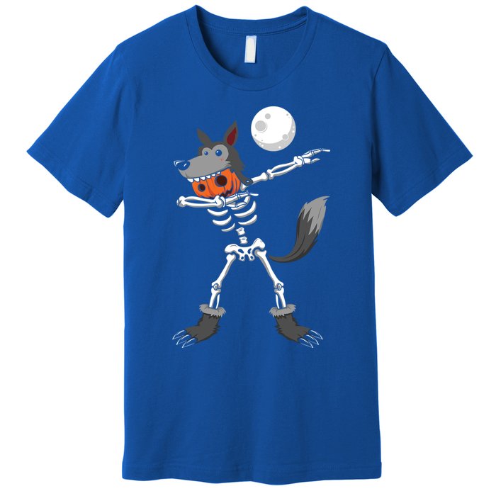 Dabbing Skeleton Pumpkin Skull Head Werewolf Dab Halloween Gift Premium T-Shirt